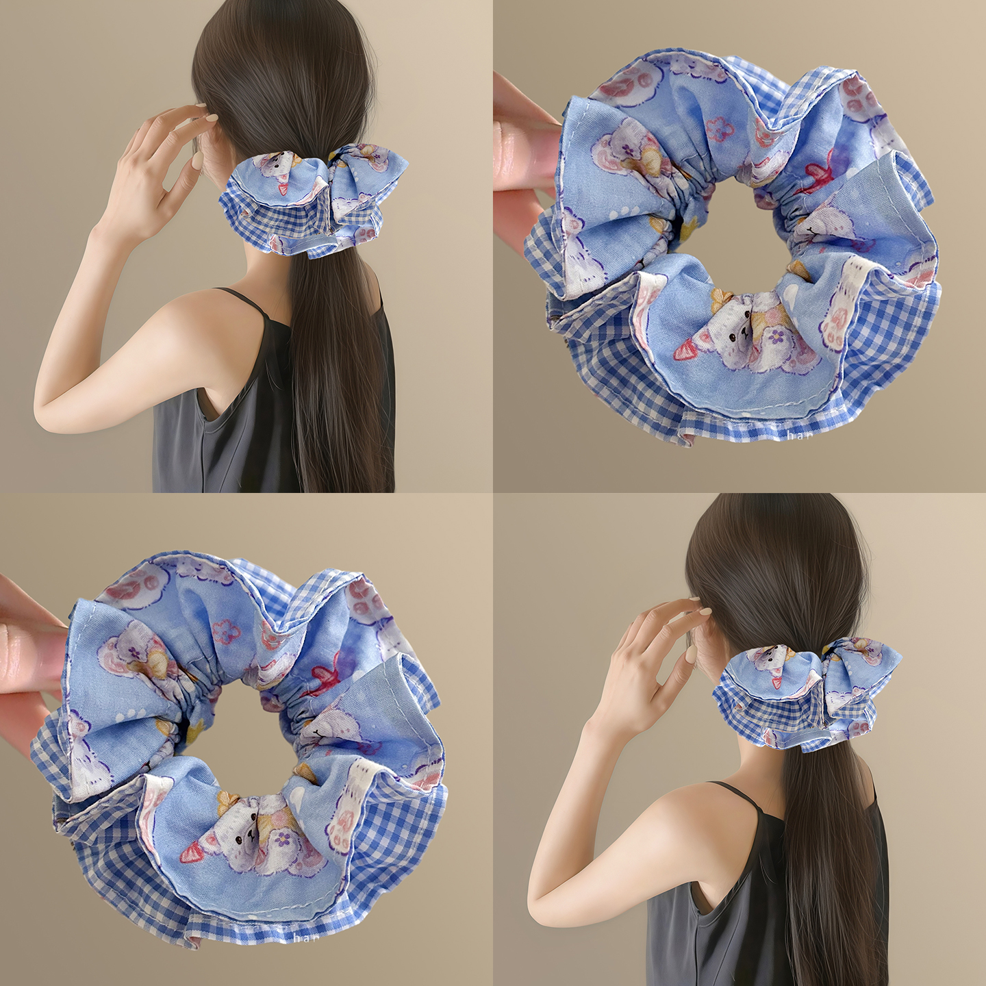 藍莓小熊！法式格紋大腸發圈