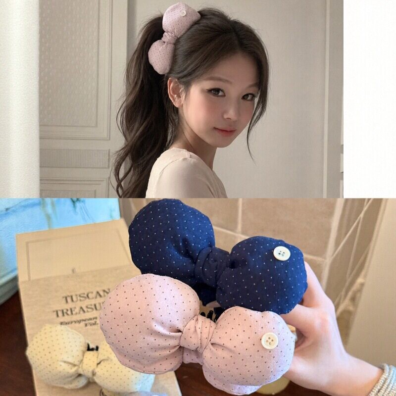 韩系少女感粉色波点蝴蝶结香蕉夹