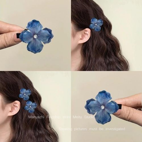 雾霾蓝色发饰盘发器仿真花朵发夹