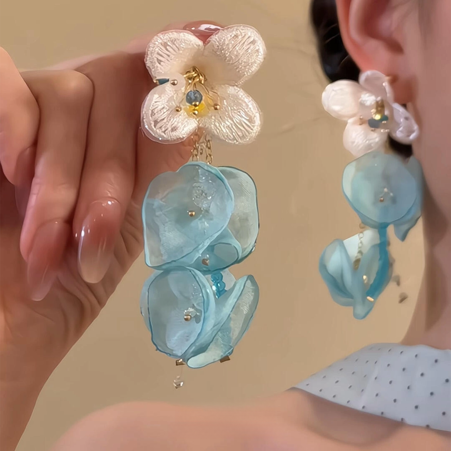 「浅蓝凝香」超仙蓝花瓣流苏耳环