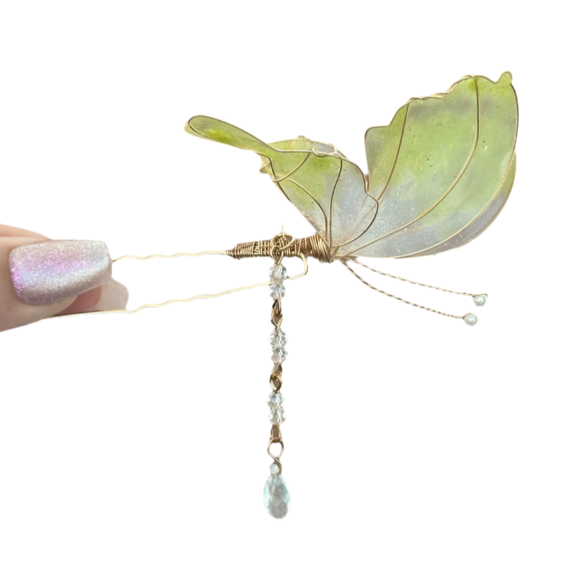 池中舞蝶！超仙蝴蝶发簪！后脑勺盘发簪子灵气侧边古风女头饰发饰