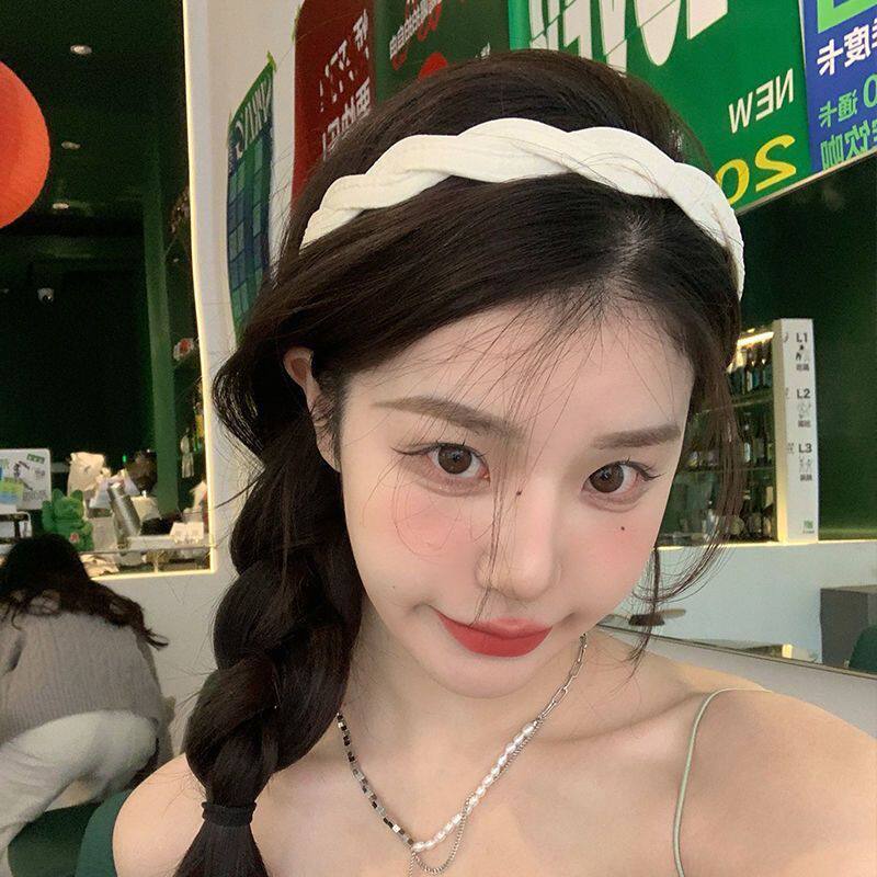 白色發箍網紅布藝編織褶皺發箍女