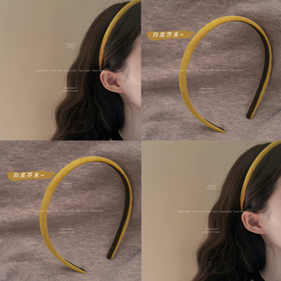 白皮芥末~明媚黄色麂皮绒细边发箍高级感百搭发卡精致头箍女旅行