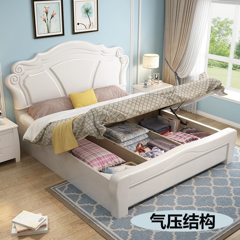 白色实木床1.8米双人床1.5米主卧欧式田园公主床简约气压储物婚床