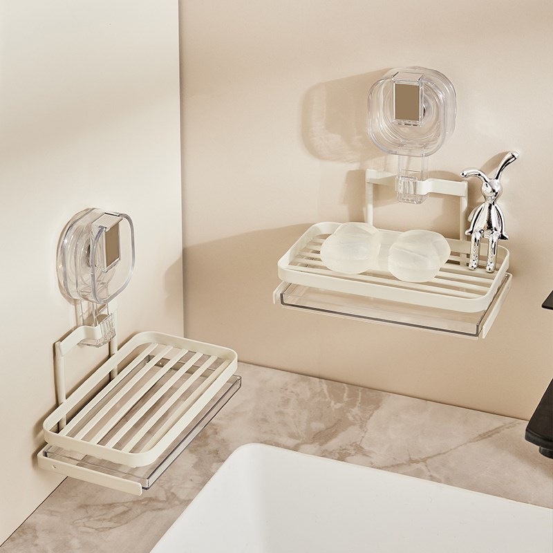 卫生间吸盘肥皂盒壁挂式免打孔淋浴房家用浴室铁艺架子沥水香皂盒