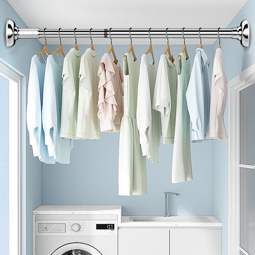 304不锈钢晾衣杆免打孔伸缩阳台固定式晾衣架衣柜杆卫生间挂衣杆