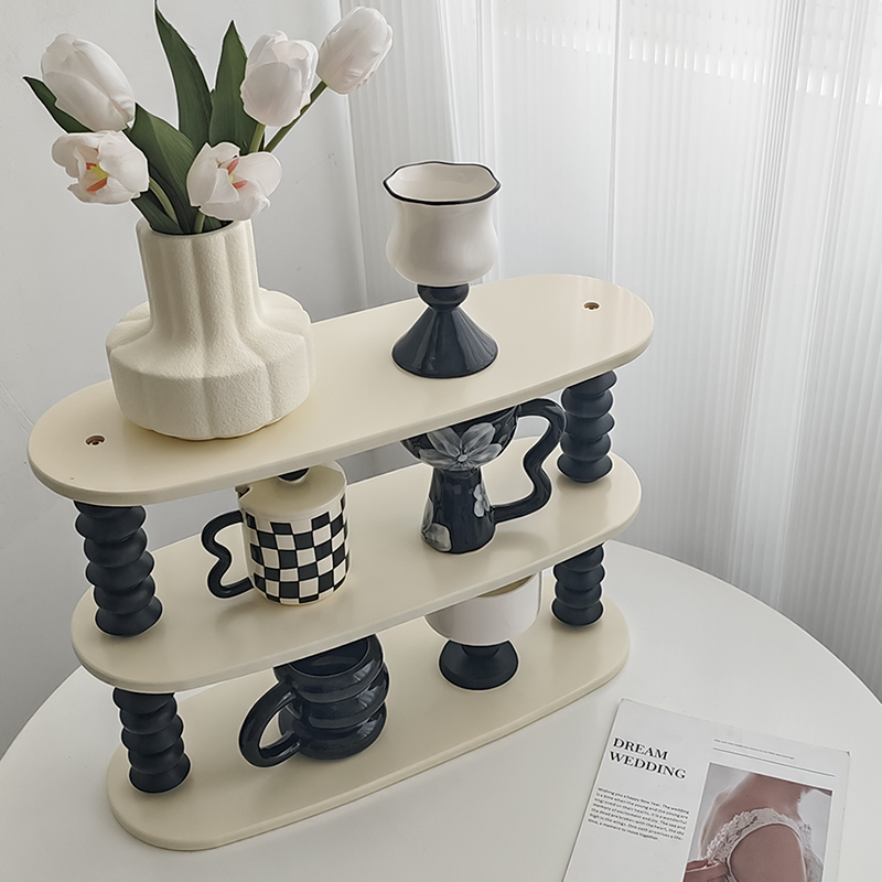 态生活复古风木质杯子收纳架展示架家用桌面化妆品整理多层置物架