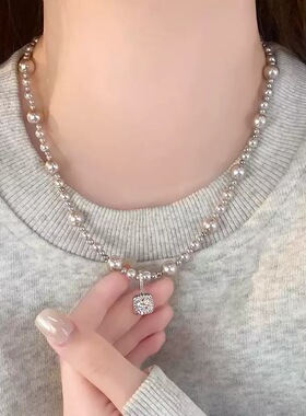 曼塔玫瑰方糖珍珠项链女款2025新款爆款锁骨链颈链配饰轻奢高级感