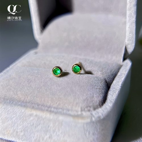 简约精致18k金泡泡祖母绿耳钉