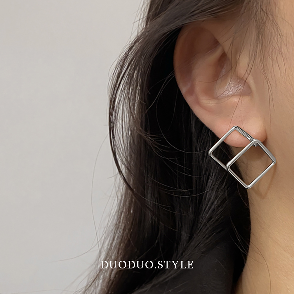 DUODUO新款镂空菱形耳环法式耳饰