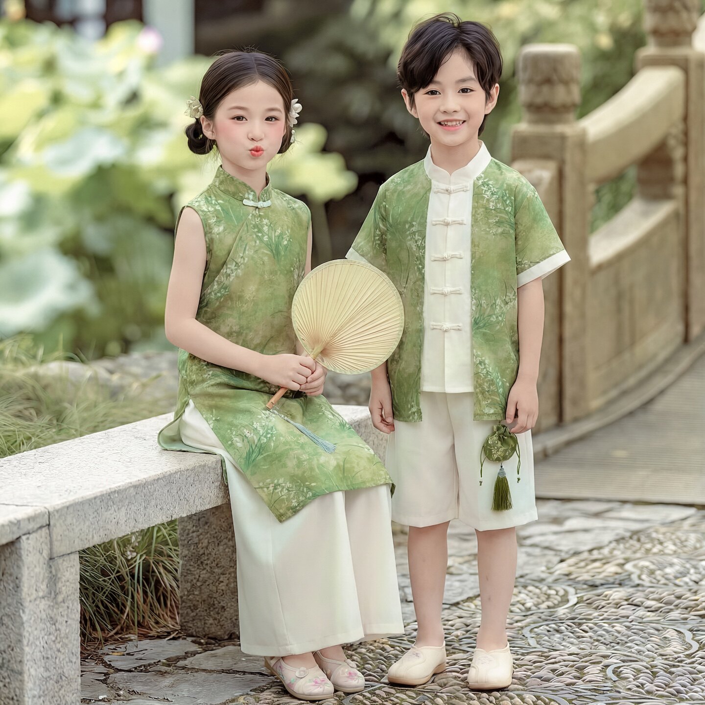 男童春季日常中式高级汉服套装2026新款儿童女童国风唐装两件套