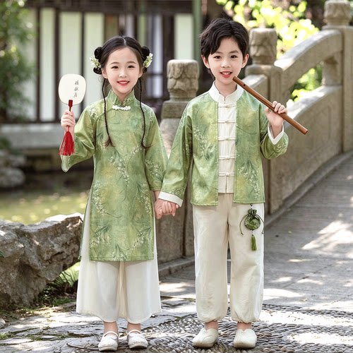 儿童汉服演出服男童女童2025新款国学服古风学生国风夏季套装旗袍