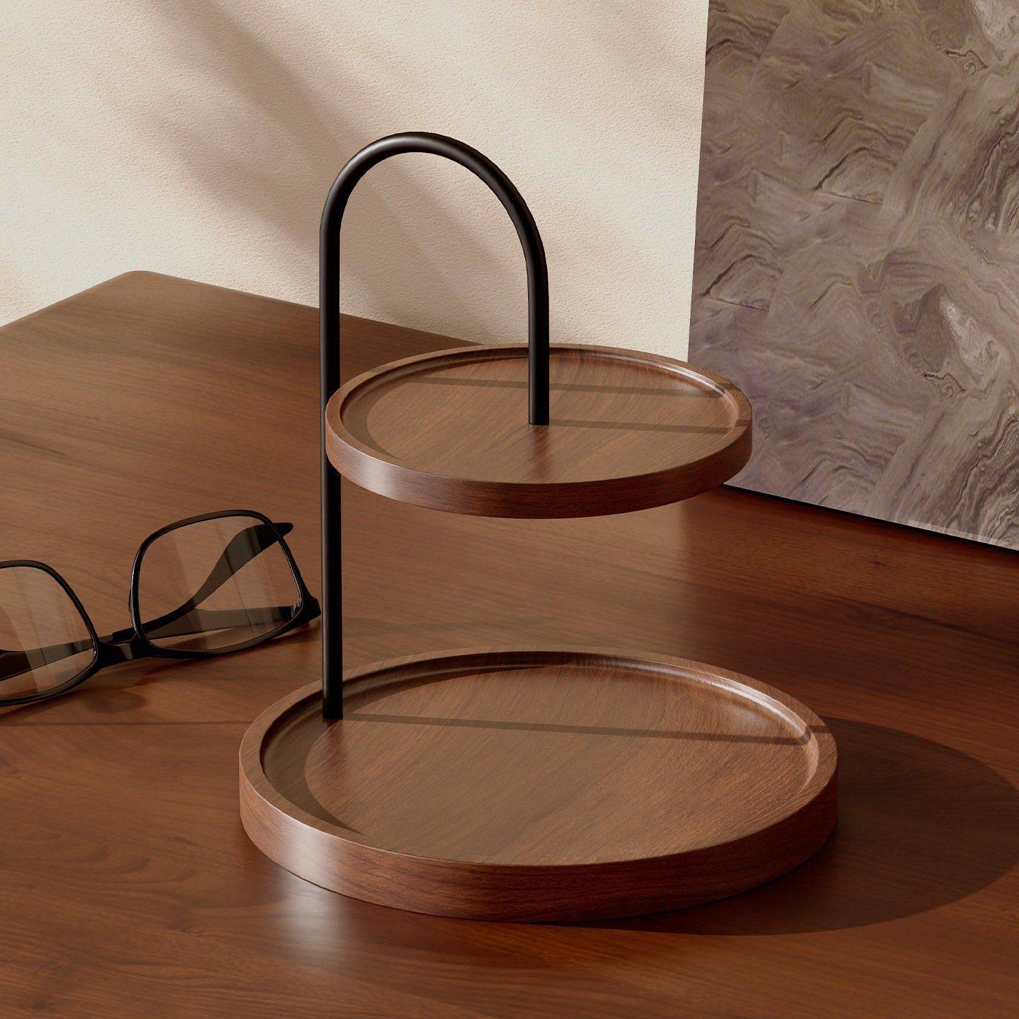 手表首饰收纳架香水置物架玄关高级木质托盘防尘钥匙挂架法式轻奢