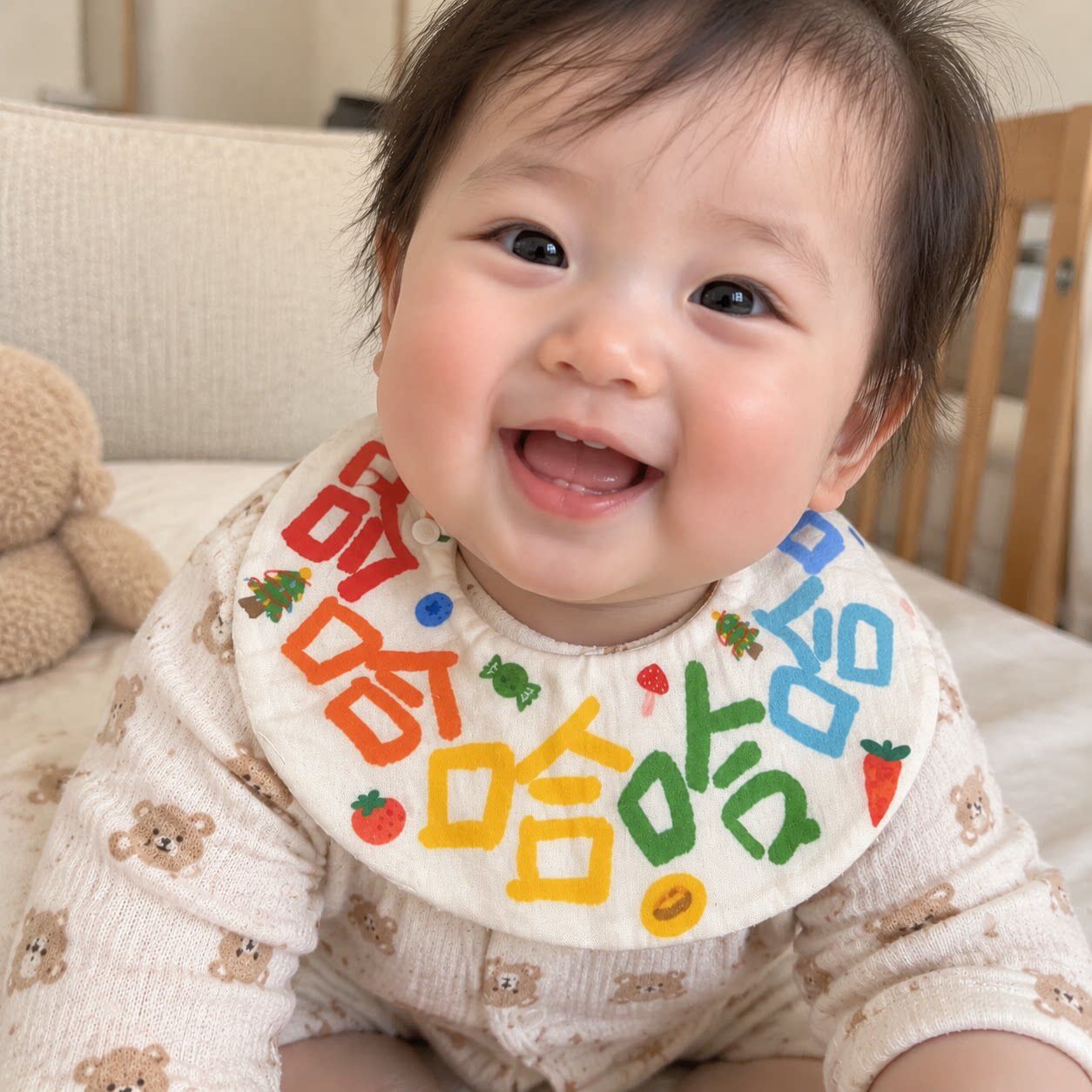 哈哈哈口水巾A类纯棉纱布围嘴婴儿小宝宝口水兜吃饭防漏透气围兜