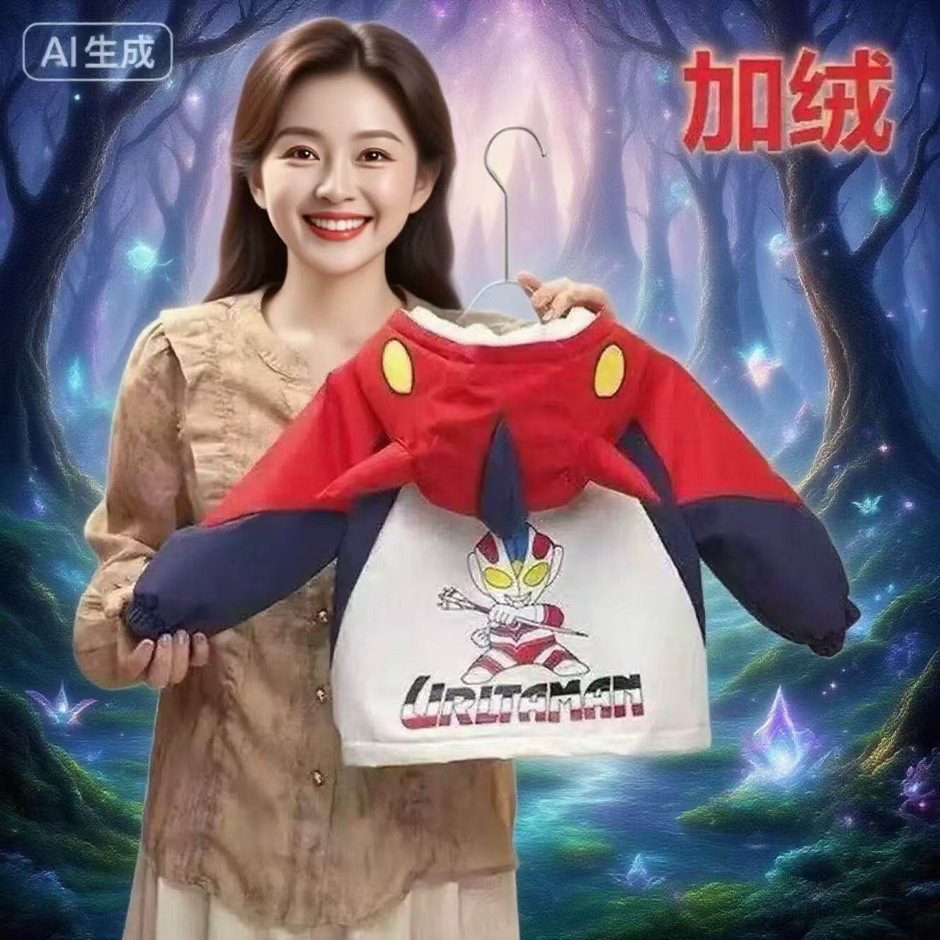 春秋季女童奥特曼外套加厚女童休闲拉布布冲锋衣大码亮灯超人上衣