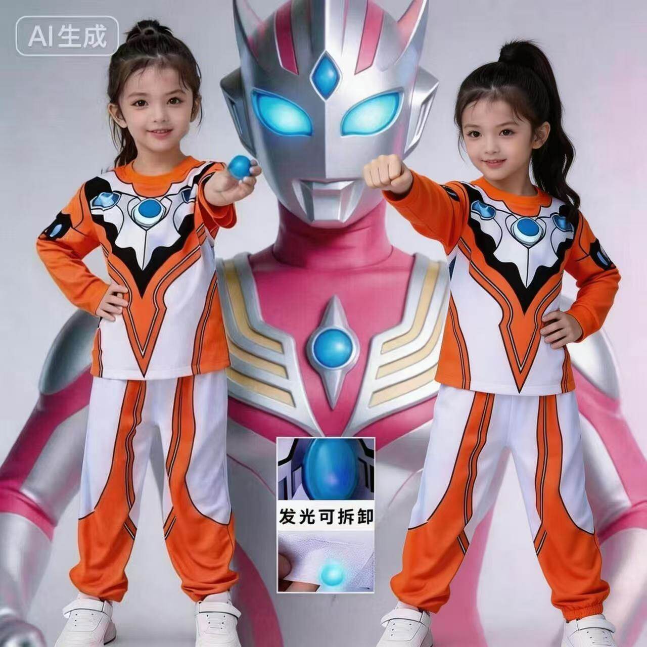 赛罗女童奥特曼套装纯棉运动长袖分体套装cos套装女孩卡通演出服