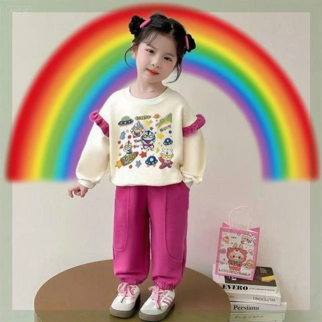 2025新款春秋季赛罗女童奥特曼套装纯棉A类卡通小女孩衣服两件套