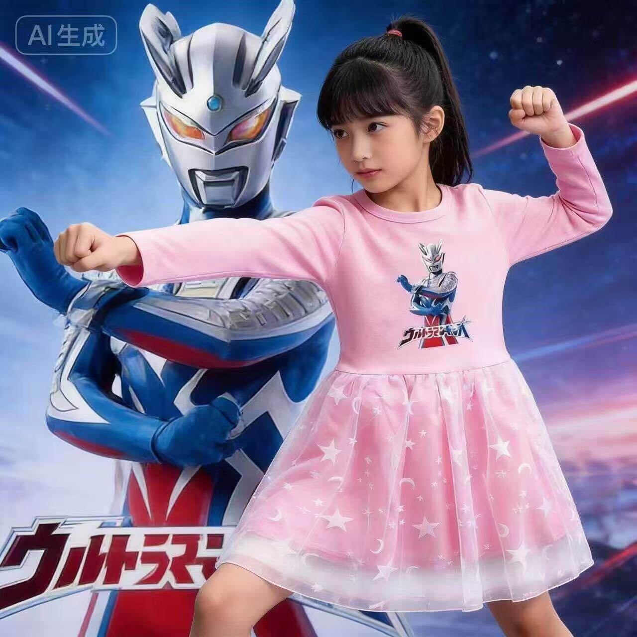 2026正版女童赛罗奥特女裙子夏季公主迪迦长裙蕾丝薄款女孩公主裙