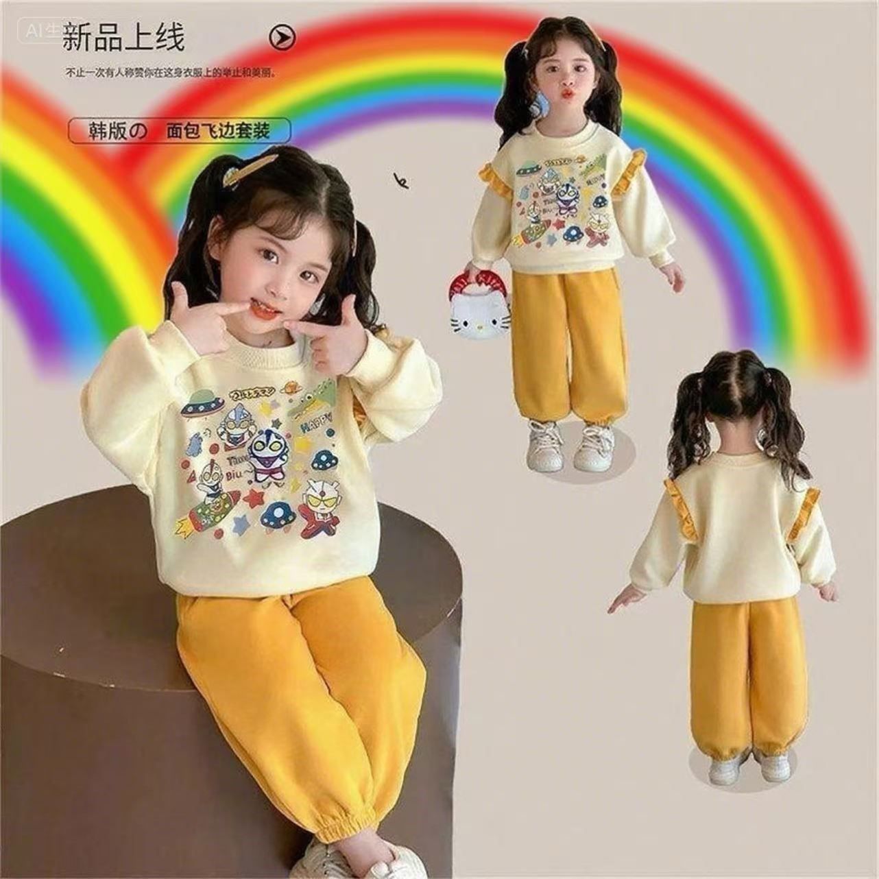 女童迪迦赛罗奥特曼两件套韩版女孩秋装纯棉3-6-8岁幼儿园两件套