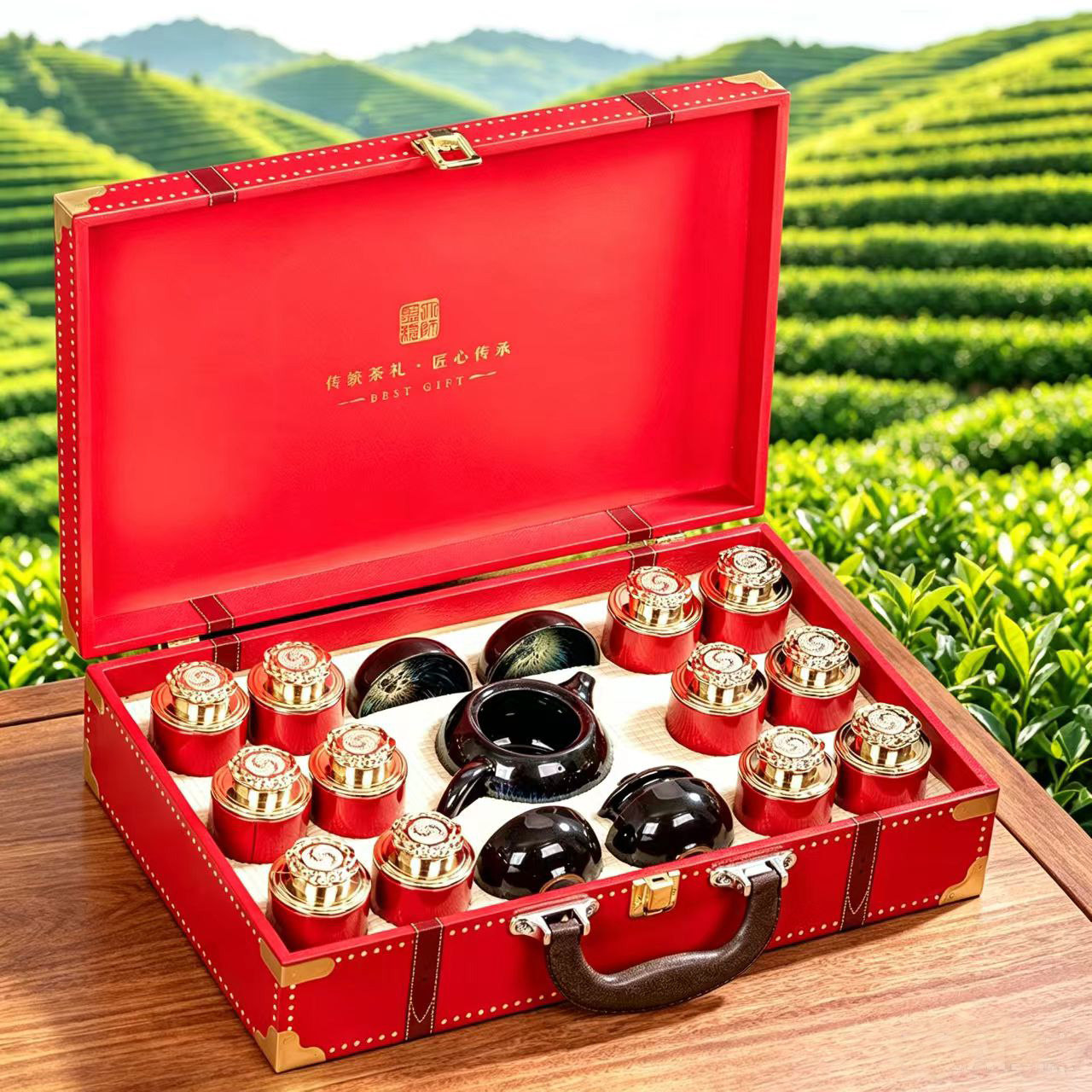 强韵热销手提大红袍一级带茶具