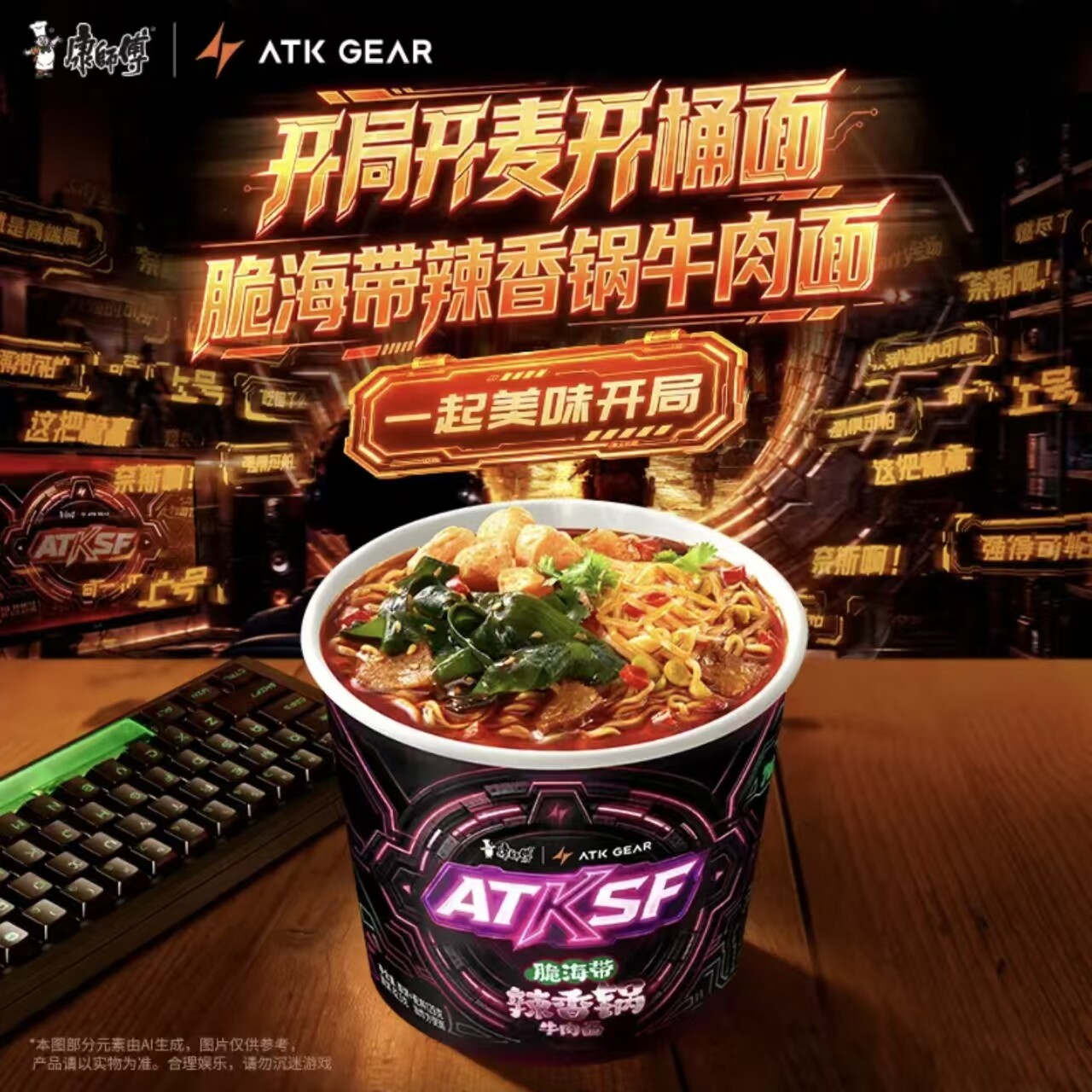 【ATK联名】康师傅脆海带辣香锅牛肉面方便面120g桶装泡面