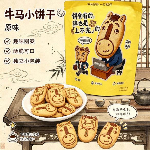 牛马小饼大礼包趣味牛马煎饼干解馋休闲充饥搞怪零食上班点心