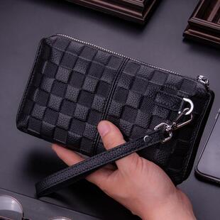 真皮手拎包男手机包男款手包男士手拿包软牛皮格子商务休闲手抓包