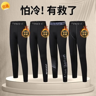 日本秋裤男款紧身打底保暖裤冬季加绒芭比鲨鱼裤高弹线裤男生绒裤