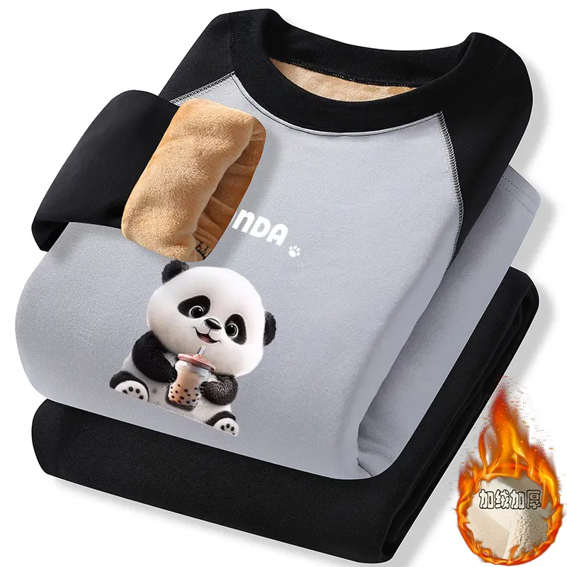 童言有趣冬季保暖内衣套装男加绒加厚青少年学生德绒加绒秋衣秋裤