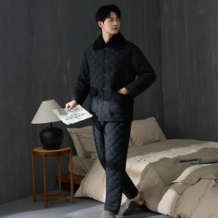 【防风防水】男士睡衣冬季梭织夹棉三层加厚保暖抗寒冬家居服套装
