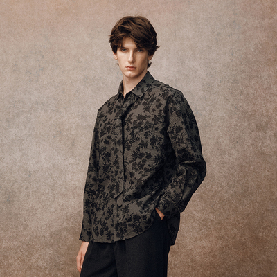 「秋冬新品」SageSalt 深灰纯棉印花盐缩衬衫 1049GY