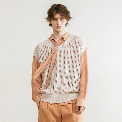 SSalt 镂空纯棉针织烟熏粉色马甲背心 7016PK