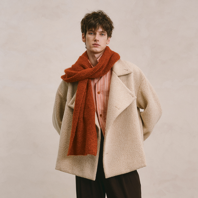 「25新春」SageSalt 浅米色圈圈毛短大衣 澳毛保暖防风9018BE