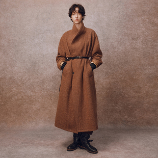 「秋冬新品」SageSalt 深焦糖色肌理羊毛混纺青果领大衣 9020BR