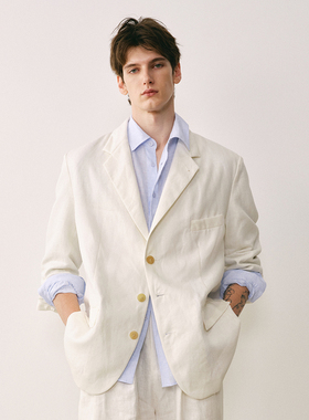 「春夏新品」SageSalt 白色亚麻三粒扣休闲西装 6041WT