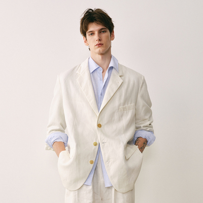 「春夏新品」SageSalt 白色亚麻三粒扣休闲西装 6041WT