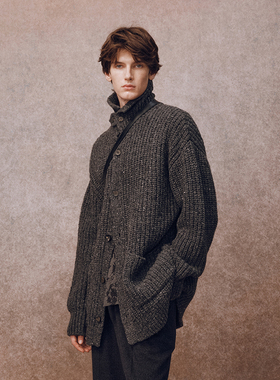 「秋冬新品」深灰色肌理羊毛外套 蓬松柔软 画家针织 7025GY