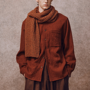 「秋冬新品」SageSalt 褐色棕色羊毛针织穿孔围巾 AC020