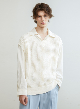 SSalt 镂空纯棉针织本白色马甲背心 7016WT