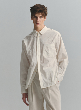 SageSalt 早秋限定系列 本白色胶印花叶衬衫 凹凸肌理 1032WH