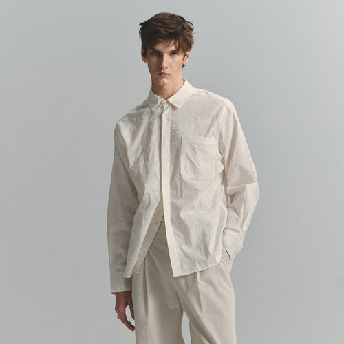 SageSalt 早秋限定系列 本白色胶印花叶衬衫 凹凸肌理 1032WH