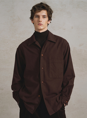 SageSalt 胡桃棕色木棉羊毛 微绒触感长袖衬衫1038HK
