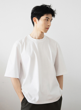 SageSalt 丝光长绒棉黑白纯色男女短袖宽松垂感T恤3.0叔本聪圆领