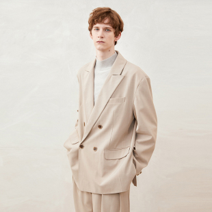 6018BE 爽滑垂顺 「尾码 专享」羊毛混纺戗驳领双排扣休闲西装