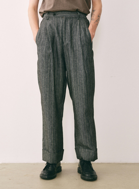 「春夏新品」SageSalt 深灰条纹亚麻九分裤 3028GY