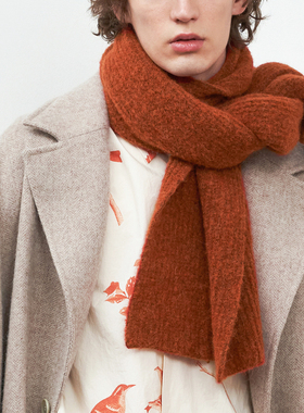 新年礼物 SageSalt新款深橘色针织围巾羊驼毛和初剪羊毛AC007SU