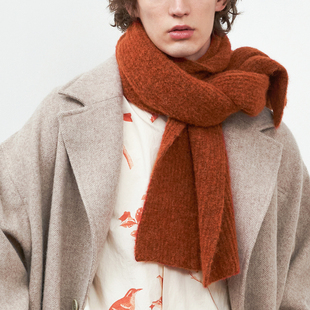 新年礼物 SageSalt新款深橘色针织围巾羊驼毛和初剪羊毛AC007SU