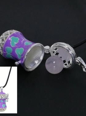 珐琅祥云栓扣内置水晶球项链吊坠景泰蓝幸运盒子紫色蓝色绿色