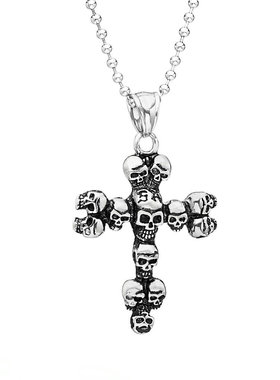 异国情调不锈钢十字架骷髅头项链吊坠项坠