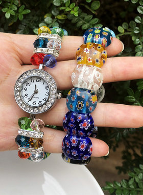 多彩琉璃中号千花手链表女士潮流七彩色吉祥镶钻手表学生时尚休闲